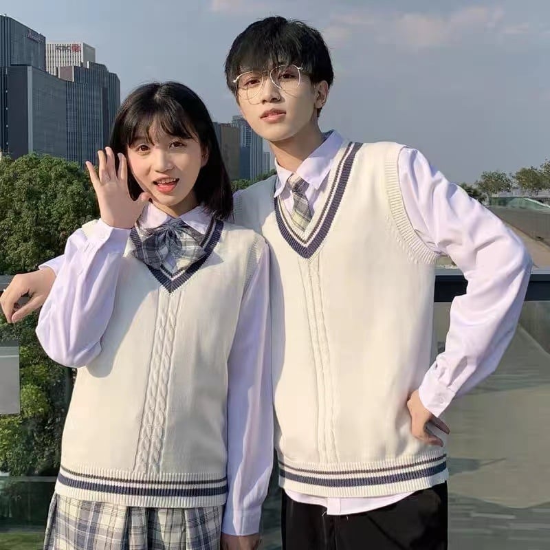 Gilet tricot JK în stil japonez, decolteu în V, fără mâneci, bloc de culori, stil colegial