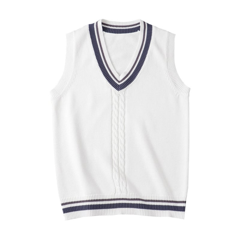 Gilet tricot JK în stil japonez, decolteu în V, fără mâneci, bloc de culori, stil colegial