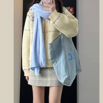 Cardigan tricotat în stil coreean, color-block, cu nasturi pe un singur rând, pentru femei, 2024 toamnă-iarnă