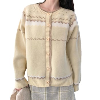 Cardigan tricotat în stil coreean, color-block, cu nasturi pe un singur rând, pentru femei, 2024 toamnă-iarnă