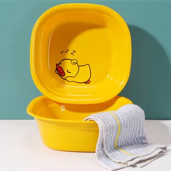 Vas de față din plastic pentru copii, cu motiv de rățușă cu flori, formă pătrată compactă