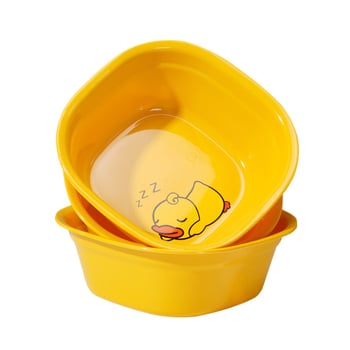 Vas de față din plastic pentru copii, cu motiv de rățușă cu flori, formă pătrată compactă