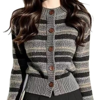 Cardigan gri pentru femei, cu design color-block, elegant pentru mers la birou în toamnă 2025