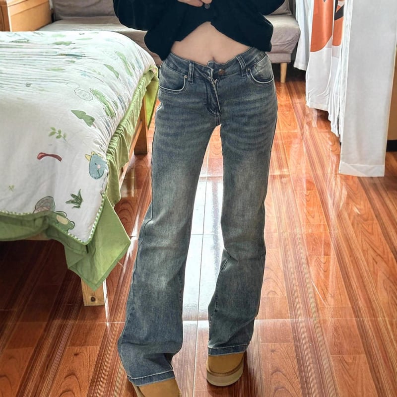 Jeansi pentru femei, stil primăvară-toamnă, în formă de pară, croială retro ușor evazată, plus size, elastici, alungă silueta, bootcut