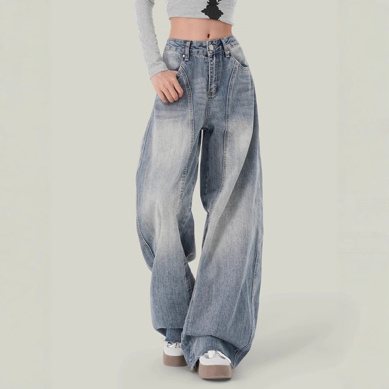 Jeansi din denim cu talie înaltă și croială largă, tăiere scythe-cut – stil american retro pentru femei, iarna 2025
