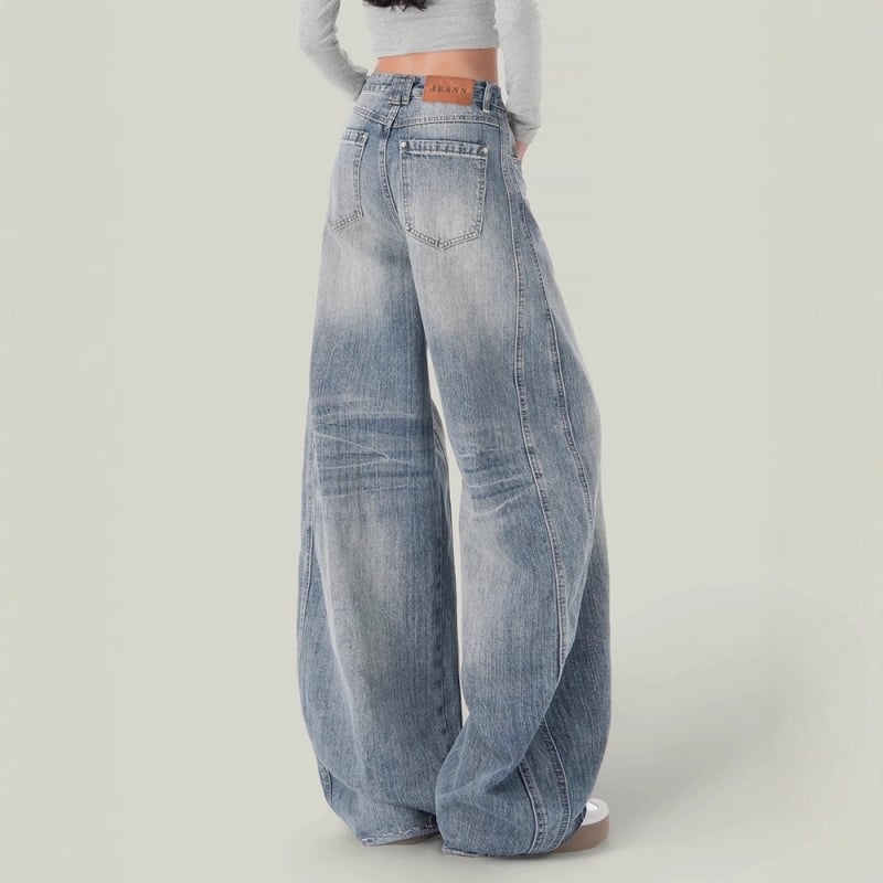 Jeansi din denim cu talie înaltă și croială largă, tăiere scythe-cut – stil american retro pentru femei, iarna 2025