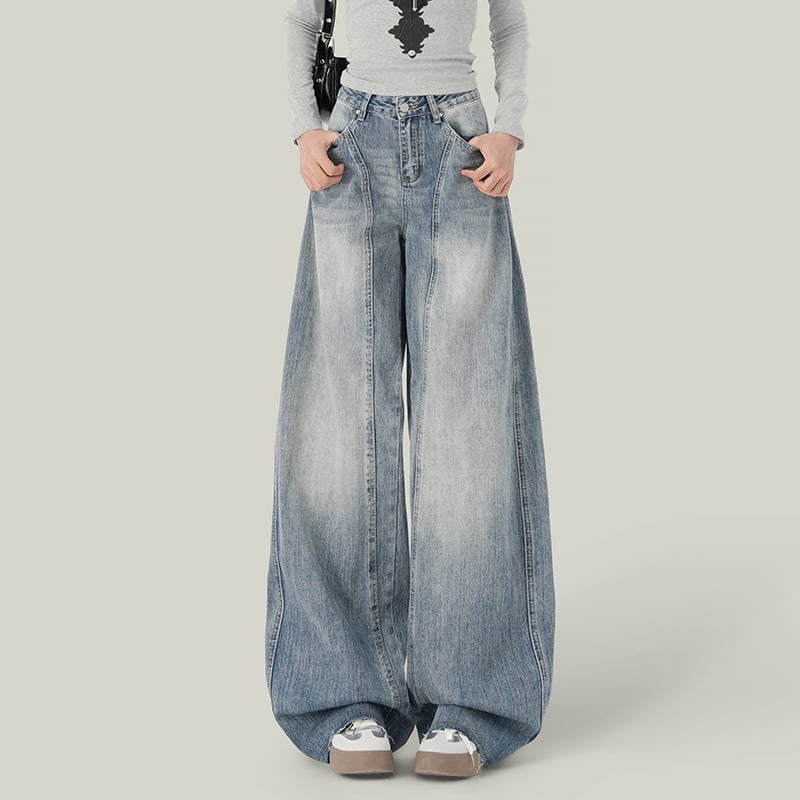 Jeansi din denim cu talie înaltă și croială largă, tăiere scythe-cut – stil american retro pentru femei, iarna 2025