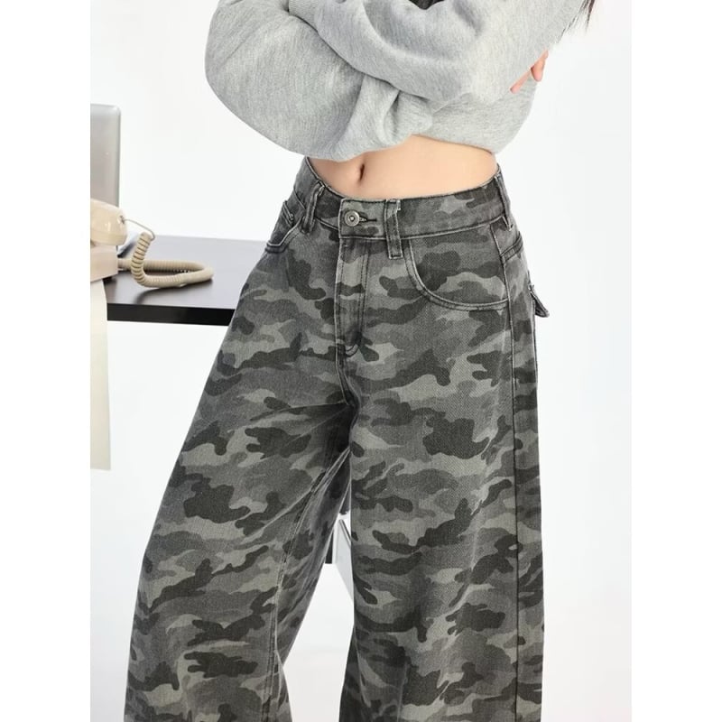 Jeans camuflați pentru femei, croială largă, talie înaltă, croială lejeră, drept, lungime până la podea, primăvara 2026