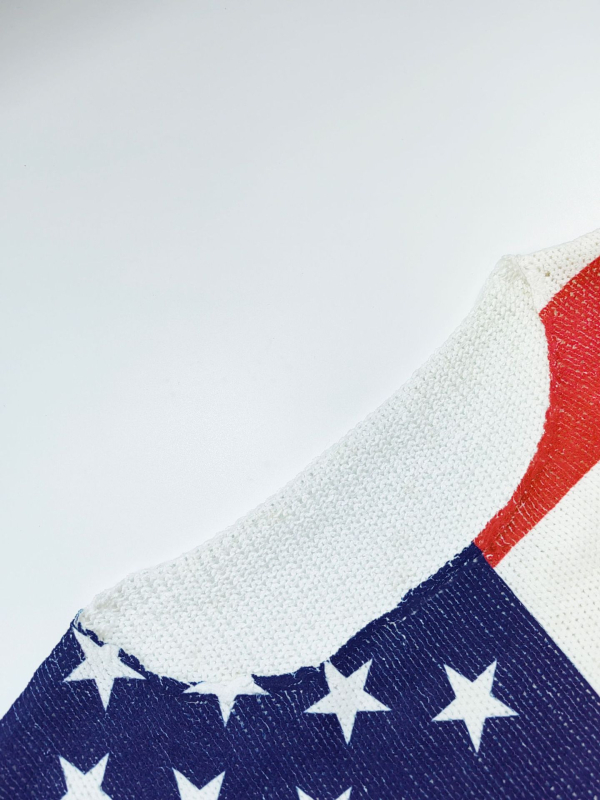 Pulover tricotat cu steagul american, croială lejeră, mâneci lungi, stil occidental