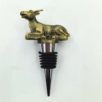 Stopper din aliaj pentru sticlă de vin, cu modele de animale: bivol, pisică și dalmațian, siglă imprimată