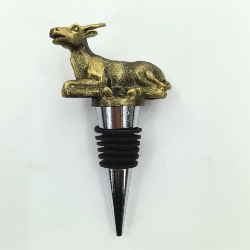 Stopper din aliaj pentru sticlă de vin, cu modele de animale: bivol, pisică și dalmațian, siglă imprimată