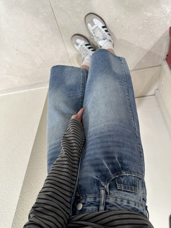 Jeans cropped albastre în stil vintage american pentru femei, mărime plus, primăvară, croială lejeră, talie înaltă, efect de subțiere, croială dreaptă-largă, lungime capri