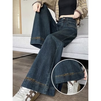 Jeans evazat pentru femei, croială largă, toamna-iarna 2025, design broderie cu litere