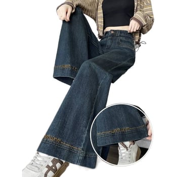 Jeans evazat pentru femei, croială largă, toamna-iarna 2025, design broderie cu litere