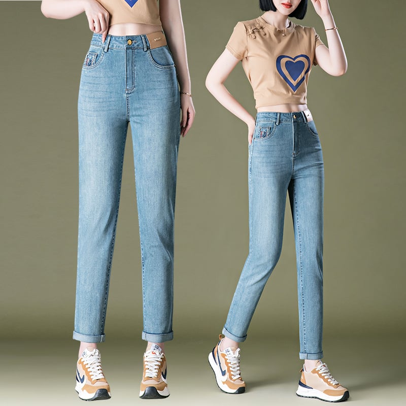 9256 Blugi skinny cu talie elastică, croială slim, lungime cropped, tiv rulat