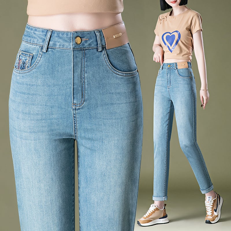 9256 Blugi skinny cu talie elastică, croială slim, lungime cropped, tiv rulat