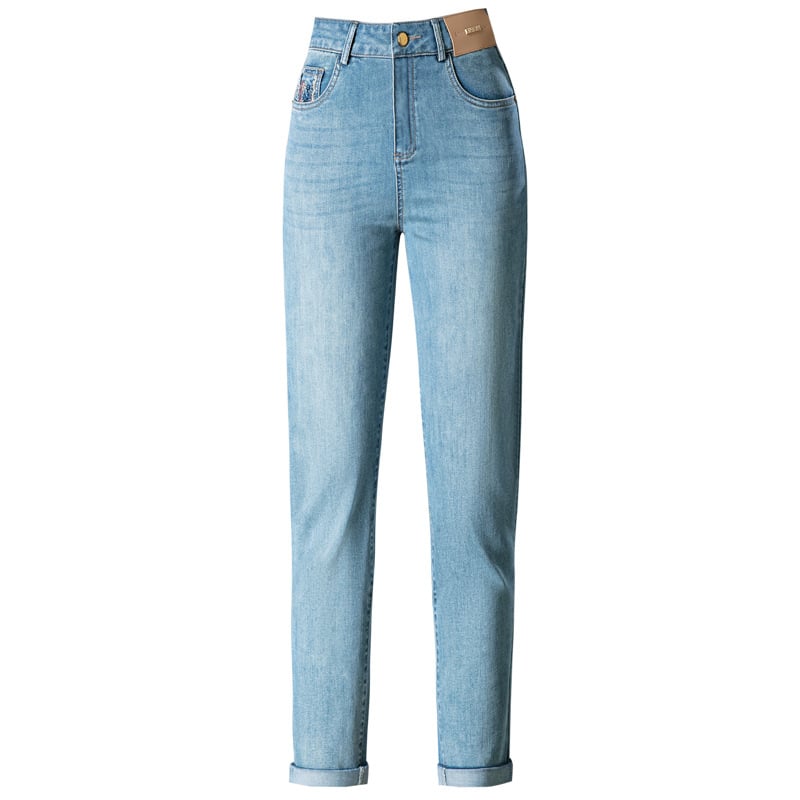 9256 Blugi skinny cu talie elastică, croială slim, lungime cropped, tiv rulat
