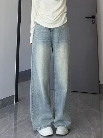 Blugi dama drepți, culoare deschisă, toamnă, mărime mare, croială lejeră, pantaloni denim largi