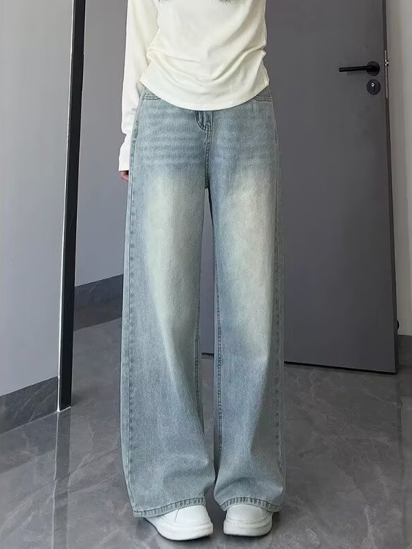 Blugi dama drepți, culoare deschisă, toamnă, mărime mare, croială lejeră, pantaloni denim largi