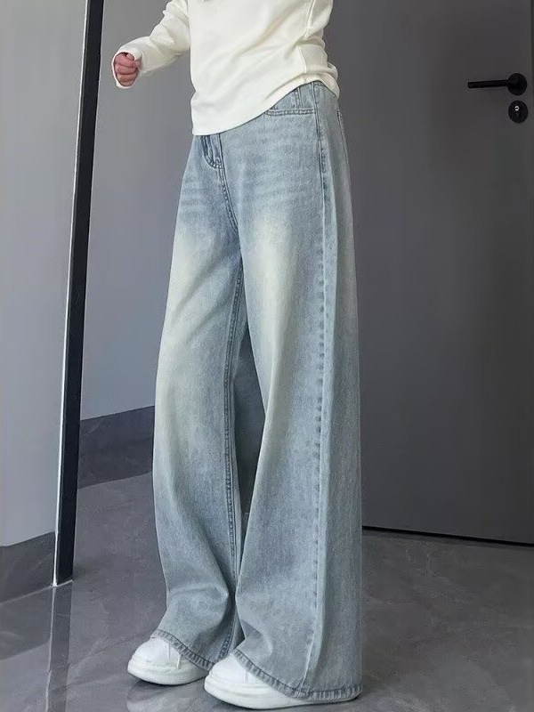 Blugi dama drepți, culoare deschisă, toamnă, mărime mare, croială lejeră, pantaloni denim largi