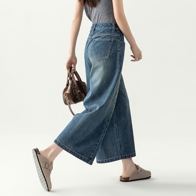 Jeans denim cu talie înaltă, croială cocoon și wide pentru femei, primăvara 2026, croi drept, lungime petite