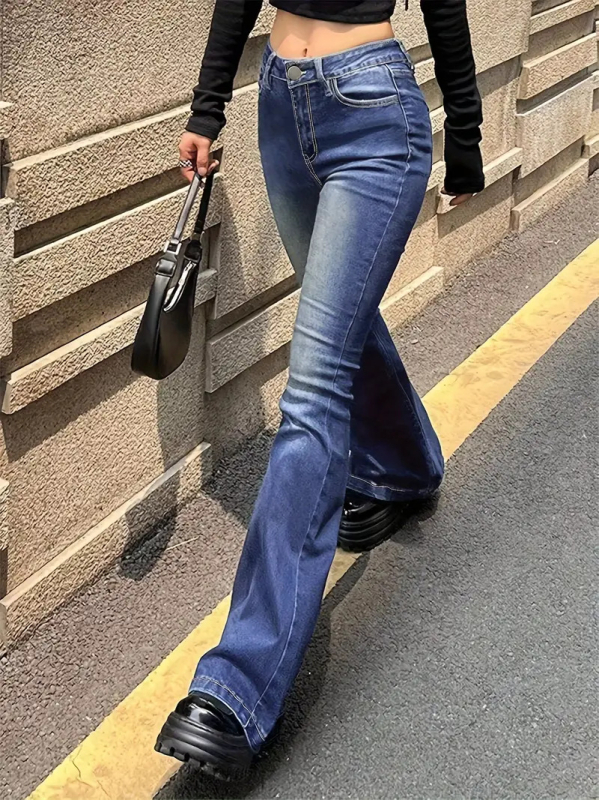 Womejeans Pantaloni de blugi pentru femei cu croială american retro și microflare, 2026 stil nou, denim lejer