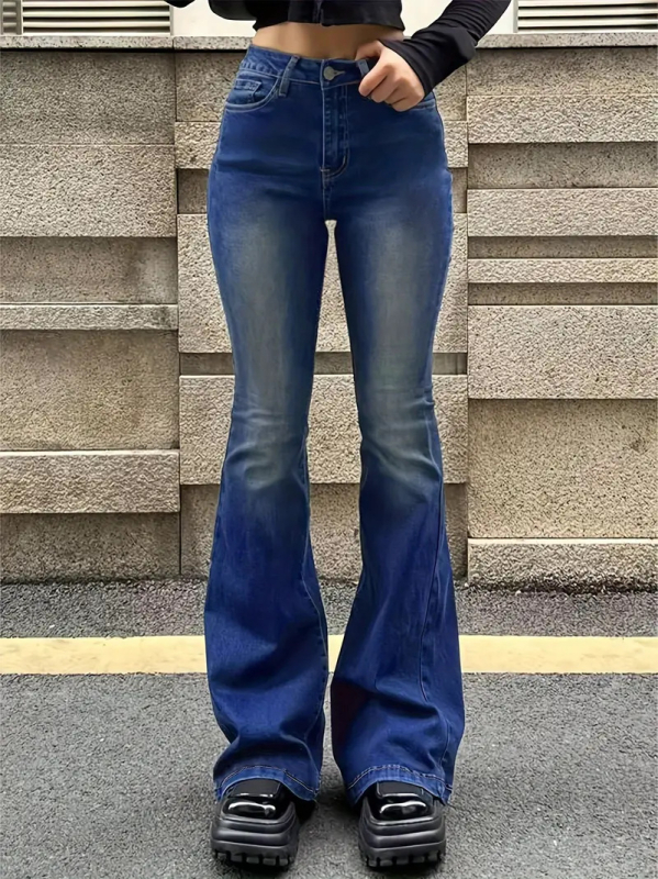 Womejeans Pantaloni de blugi pentru femei cu croială american retro și microflare, 2026 stil nou, denim lejer