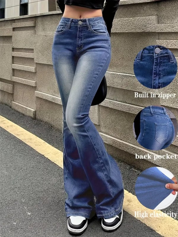 Womejeans Pantaloni de blugi pentru femei cu croială american retro și microflare, 2026 stil nou, denim lejer