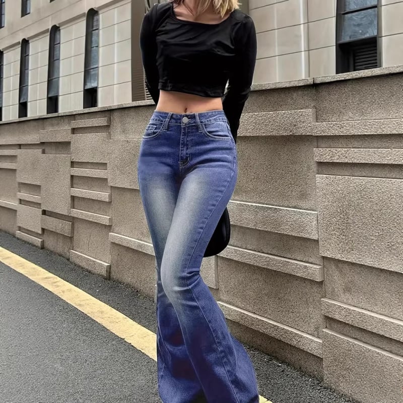 Womejeans Pantaloni de blugi pentru femei cu croială american retro și microflare, 2026 stil nou, denim lejer