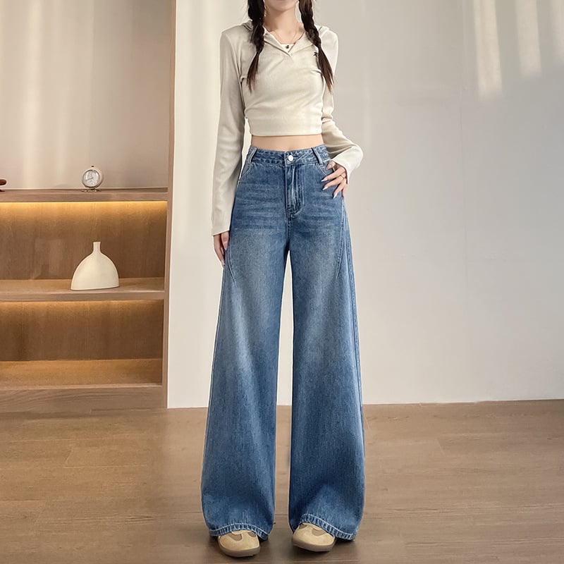Jeansi din denim pentru femei, mărime mică, talie înaltă, croială strânsă, picior curbat și wide, croială dreaptă