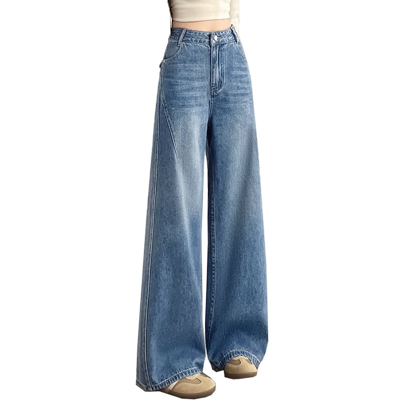 Jeansi din denim pentru femei, mărime mică, talie înaltă, croială strânsă, picior curbat și wide, croială dreaptă