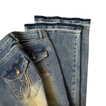 Jean albastru închis vintage, talie înaltă, denim spălat, bootcut pentru femei, primăvară și toamnă, croială slim, elastice