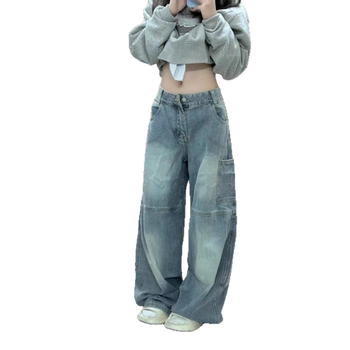 Jeans dama cu imprimeu cu litere, stil American high-street, croi lejer boyfriend, lungime până la podea, pantaloni casual primăvară-toamnă