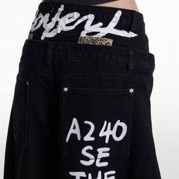 Jeansi dama în stil american retro, talie dublă, spălați, croială largă, siluetă drapată și croială dreaptă