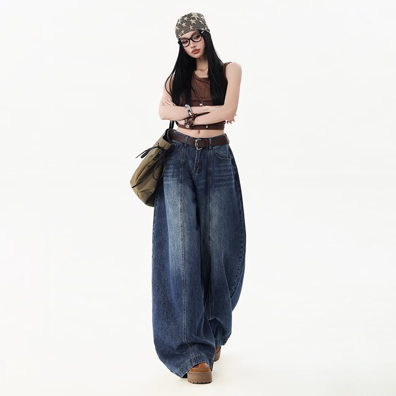 Jeansi din denim pentru femei, croială wide-leg, talie înaltă, mărime petite, primăvara 2026