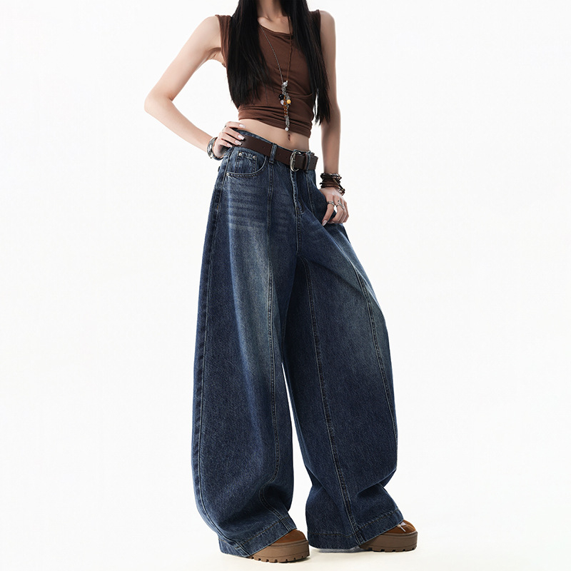 Jeansi din denim pentru femei, croială wide-leg, talie înaltă, mărime petite, primăvara 2026