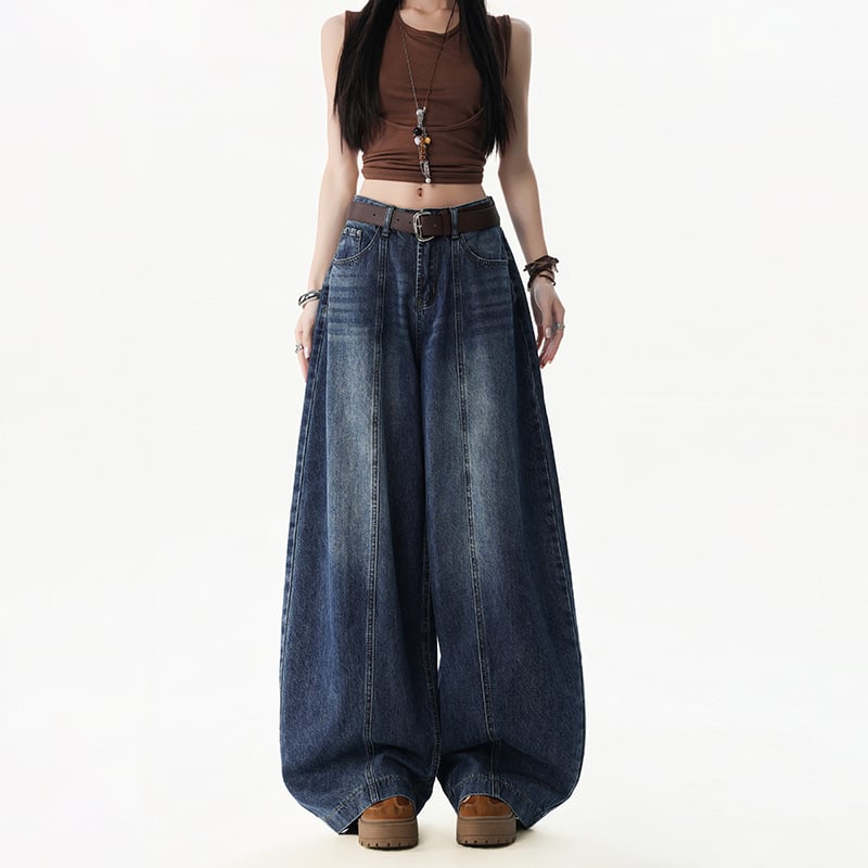 Jeansi din denim pentru femei, croială wide-leg, talie înaltă, mărime petite, primăvara 2026