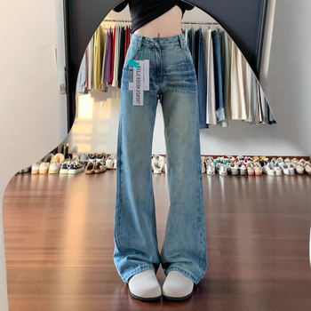 Jeans damă alb spălat, micro-flare, talie înaltă, croială slim, primăvara 2025, pantaloni în formă de potcoavă