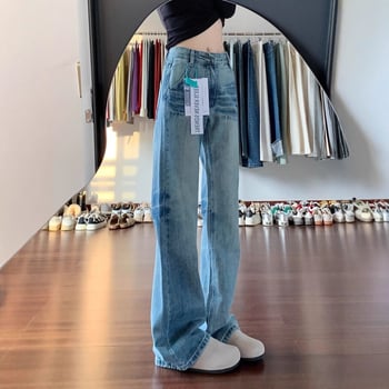 Jeans damă alb spălat, micro-flare, talie înaltă, croială slim, primăvara 2025, pantaloni în formă de potcoavă