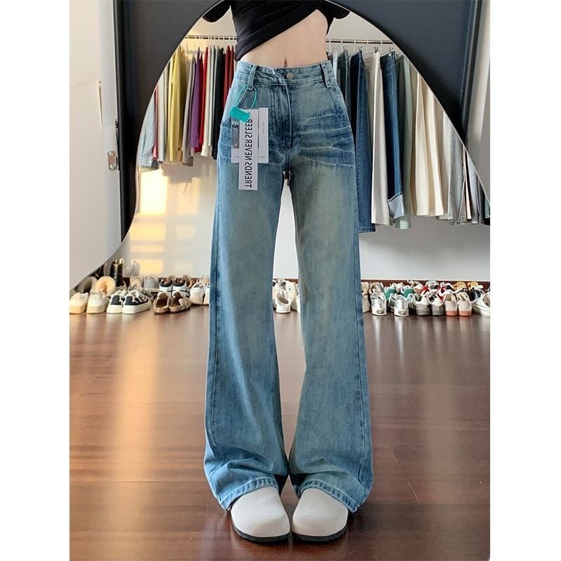 Jeans damă alb spălat, micro-flare, talie înaltă, croială slim, primăvara 2025, pantaloni în formă de potcoavă