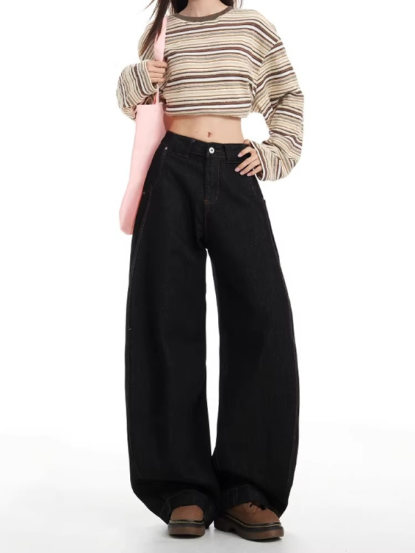 Jeanși pentru femei în stil american retro, croială largă, 2025 toamnă-iarnă, lejer, croială flatantă, casual și versatil, lungime până la podea