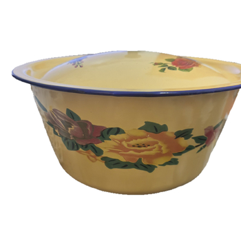 Fedéllel ellátott zománcozott és porcelán tál, zsírüveg, kerámia tálaláshoz, nosztalgikus retro stílus