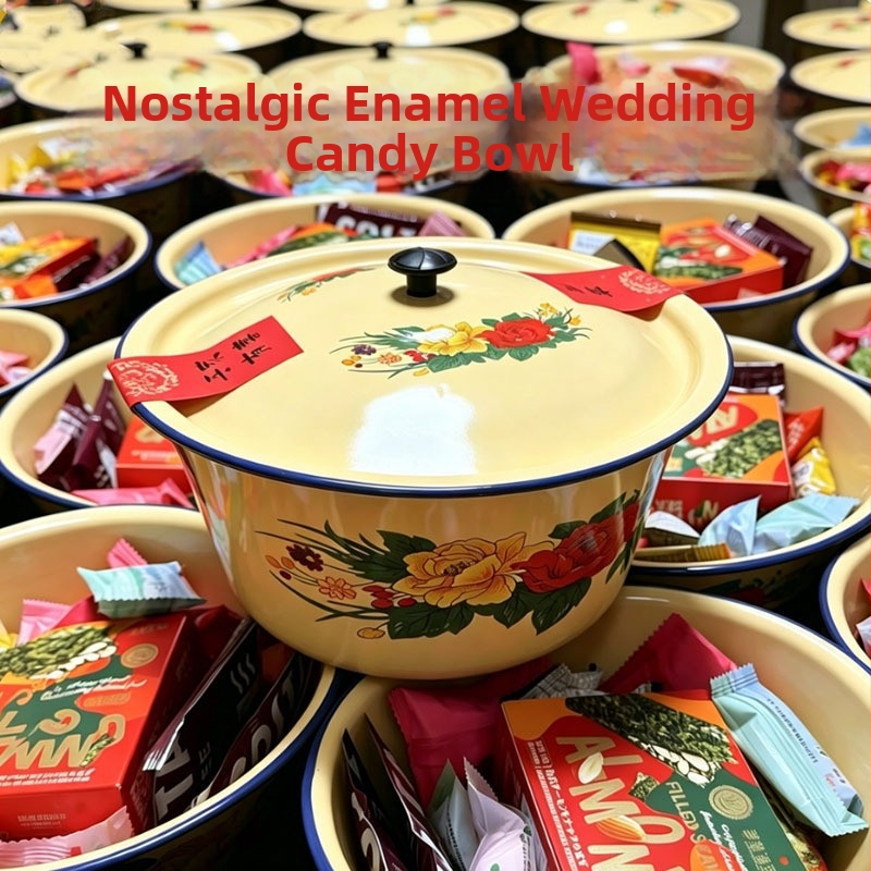 Fedéllel ellátott zománcozott és porcelán tál, zsírüveg, kerámia tálaláshoz, nosztalgikus retro stílus