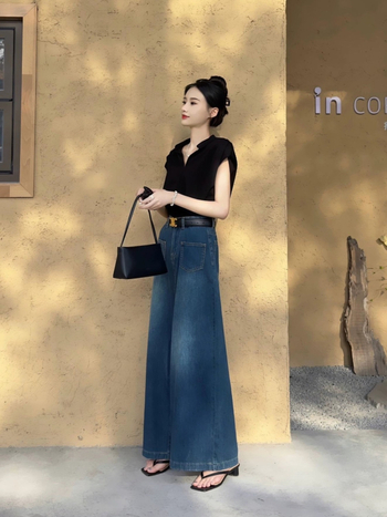 Jeans dama din denim, croială largă, talie înaltă, lungime până la podea, stil retro Hong Kong, primăvară-toamnă 2025