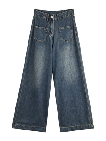 Jeans dama din denim, croială largă, talie înaltă, lungime până la podea, stil retro Hong Kong, primăvară-toamnă 2025