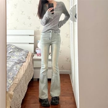 Jeans damă micro-flare în culoare muștar, primăvară-toamnă 2025, talie înaltă, croială slim