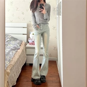 Jeans damă micro-flare în culoare muștar, primăvară-toamnă 2025, talie înaltă, croială slim