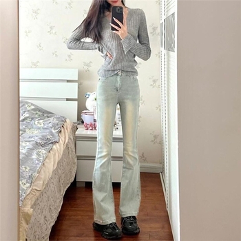 Jeans damă micro-flare în culoare muștar, primăvară-toamnă 2025, talie înaltă, croială slim
