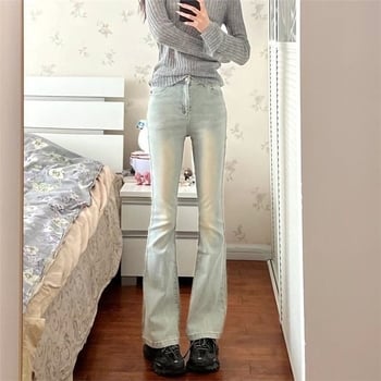 Jeans damă micro-flare în culoare muștar, primăvară-toamnă 2025, talie înaltă, croială slim
