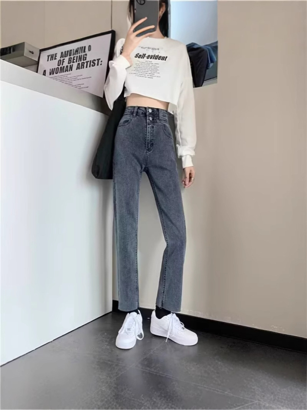 Blugi femei stil cigarette, toamnă-iarnă, talie înaltă, croi slim, drepti, lungime 9/10, design casual inspirat de Hong Kong